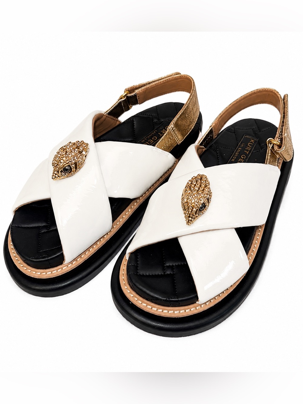 NWOT Kurt Geiger Orson Cross Strap Leather Platform Sandals Bone 8/38.5, 9/40